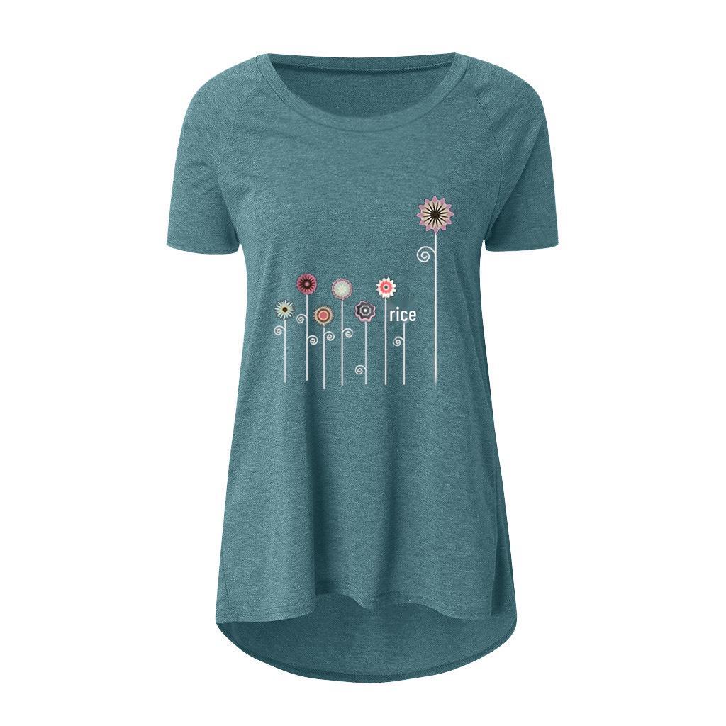 2022 Summer Casual Plus Size Round Neck Solid Color Loose Short Sleeve Printed T-Shirt