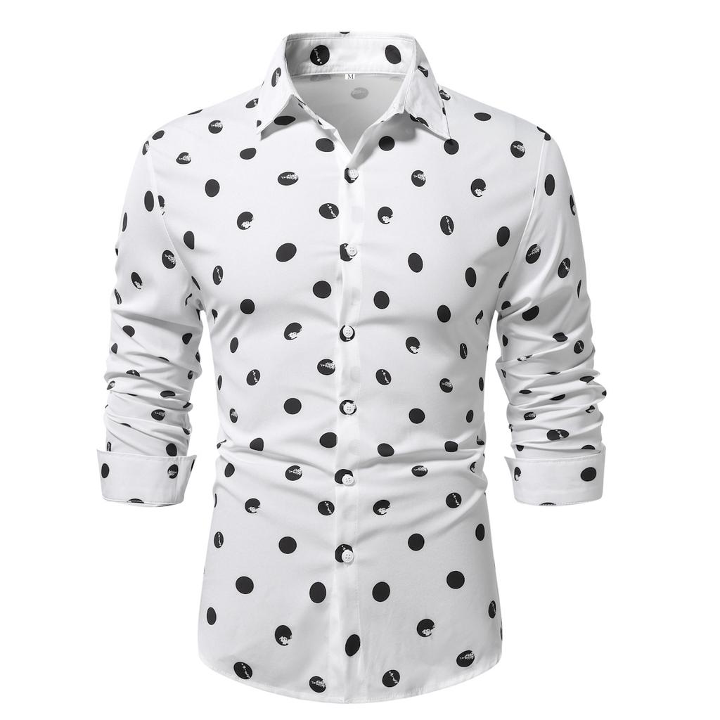 Polka Dot Star Printing  Dress Shirt for Men's Button Down Long Sleeve Casual Business Shirts