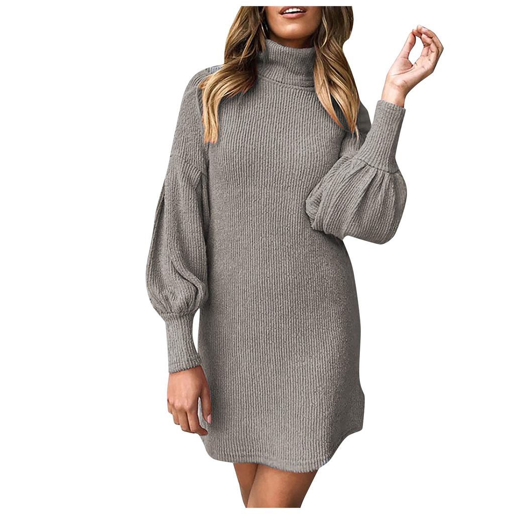 Casual Fashion Women's Thread Solid Color Round Neck Long Sleeve Hip Dress