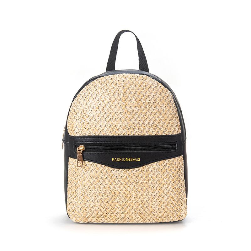 Fashion Summer Backpack Pastoral Grass Woven Schoolbag Personalized Contrasting Color Girls Backpack