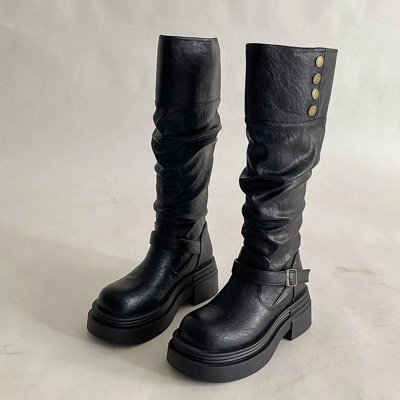 

Women s 2024 Black Over-the-Knee High Boots with Thick Sole for Petite Slimming and Height Enhancement 36
