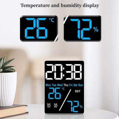 Sveglia Digitale Temperatura Umidità Data Giorno della Settimana Display 2 Sveglie Snooze Orologio Elettronico da Tavolo Luminosità a 3 Livelli 12/24H Ora Legale Orologio LED
