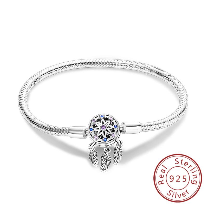 Originální náramek 925 Sterling Silver Náramek s přívěsky 17-20CM Zlaté Srdce Klíč Lásky Vločka Náramek Manžeta Dámské Šperky Dárek
