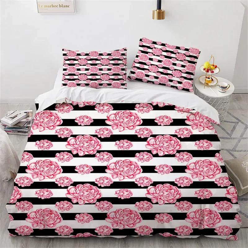 

Floral Duvet Cover King Microfiber Pastoral Blossom Flower on Wave Geometric Background Bedding Set Cactus Plant Comforter Cover (135x200cm)