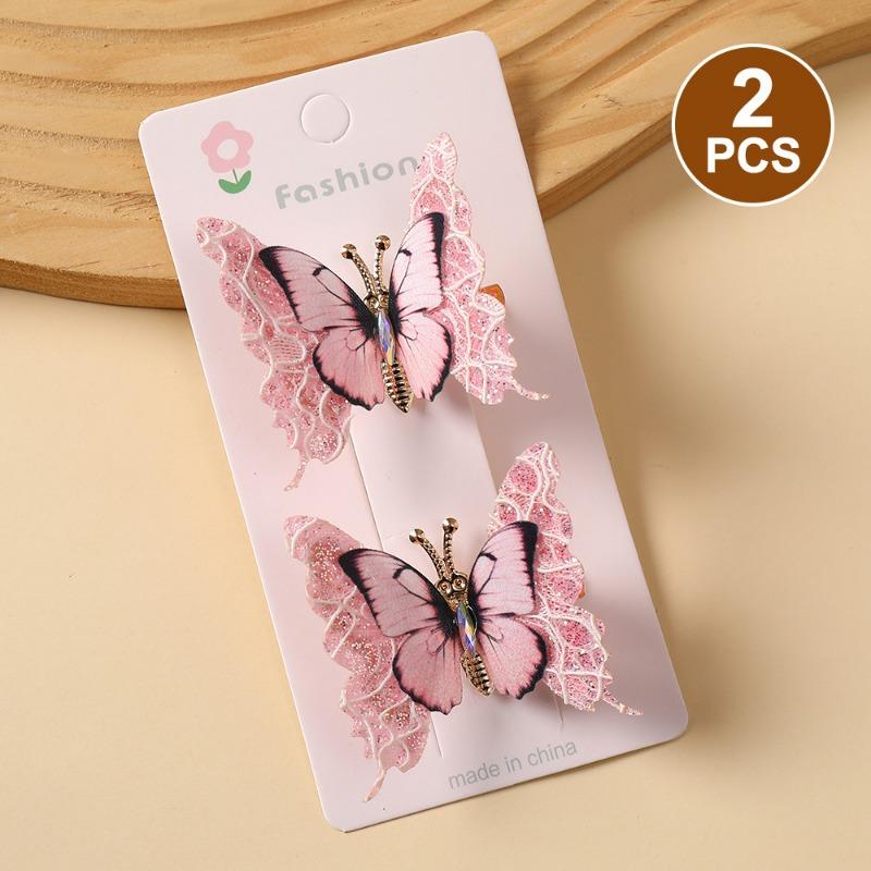 

Ретро и высококлассная заколка для волос с искусственной бабочкой. Сладкая и милая заколка для волос для девочки с двигающейся вышитой бабочкой. 1 pair розовый