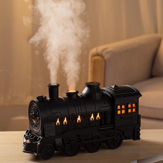 Essential Oil Vaporizer for Relaxation Vintage Steam Train Aroma Diffuser, 300ml Ultrasonic Cool Mist Humidifier with Dual Diffuser Home LED