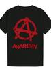 Zwarte Anarchistische Symbool T-shirt voor Mannen en Kinderen Gedrukte Grafische Anarchisme Print in Fel Rood Losse Pasvorm Ronde Hals Streetwear Top voor Punk/Gotische Stijl