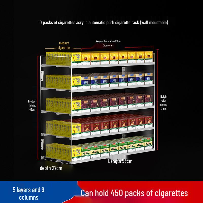 Wall-Mounted Acrylic Cigarette Display with Automatic Pusher