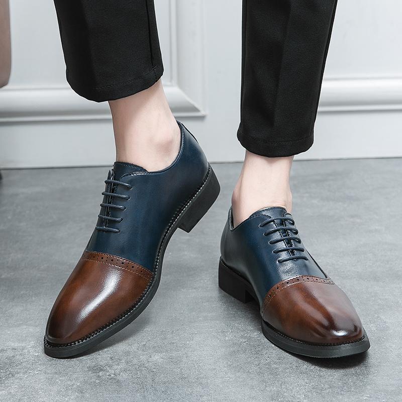 Fashion Male Pointed Toe Casual Shoes 2024 All-match Leather Lace-Up Classic Men Shoes for Wedding Men's Business Oxfords Shoes