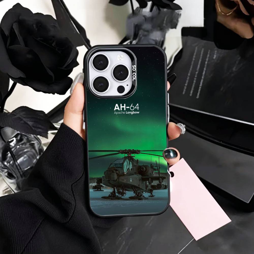 Apache AH-64 Helicopter Gunships   Phone Case For iPhone17,16,15,14,13,12,11 Plus,Pro Max Colored Silver Plated Inside Cover
