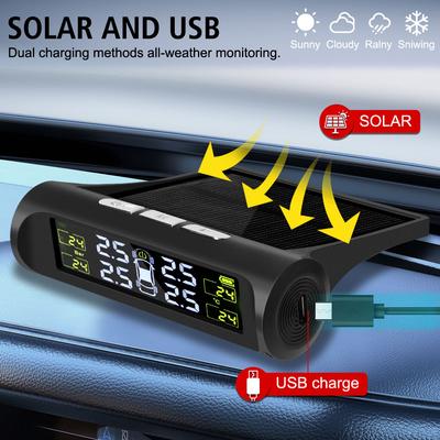 Sistema di monitoraggio della pressione dei pneumatici per auto Sistemi di allarme di sicurezza per auto Monitor universale della temperatura dei pneumatici Accessori per automobili USB / TPMS solare 0-6Bar