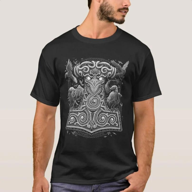 Norse Mythology Raven Thor Hammer Mjolnir TShirt Short Sleeve Casual 100 Cotton ONeck Summer Mens Tshirt Size S3XL