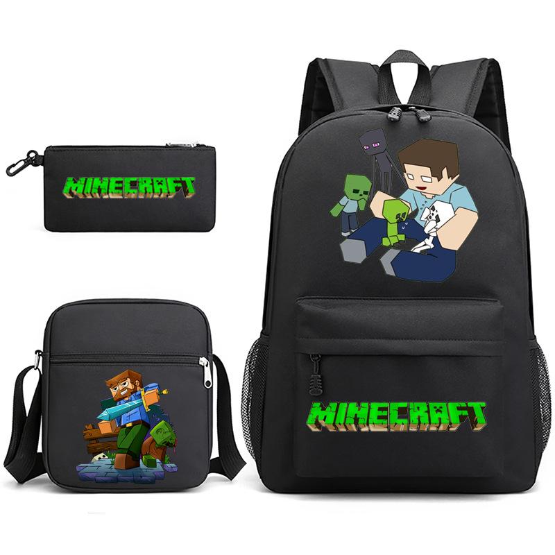 2022 Cross-border Starry Sky School Bag Three-piece Casual Fashion My World Game School Travel Bag