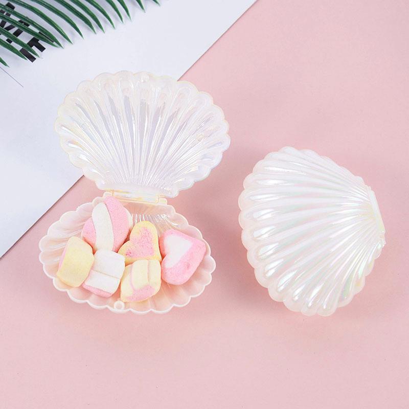 5pcs Colorful Shell Shaped Candy Gift Box Small Gift Jewelry Storage Box Girl Mermaid Theme Party Decorations Wedding Engagement