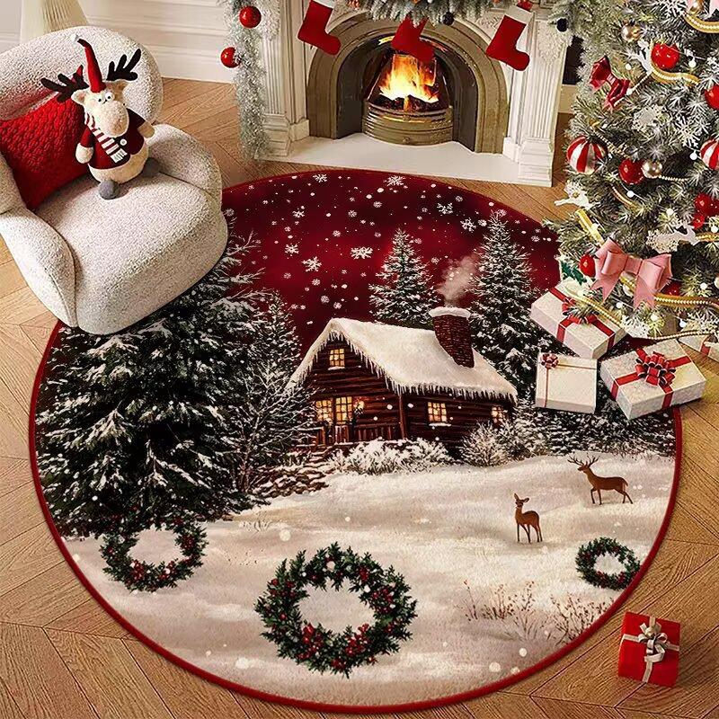 Christmas Carpet Living Room Dirt-resistant and Easy To Take Care of Imitation Cashmere Carpet Round Washed Cloth Sole Foot Pad