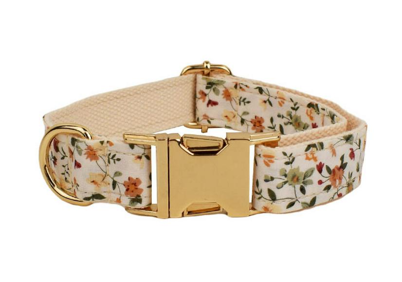 White Dog Collar with Leash and Small Flower Protector - Adjustable Dog Chain Accessory