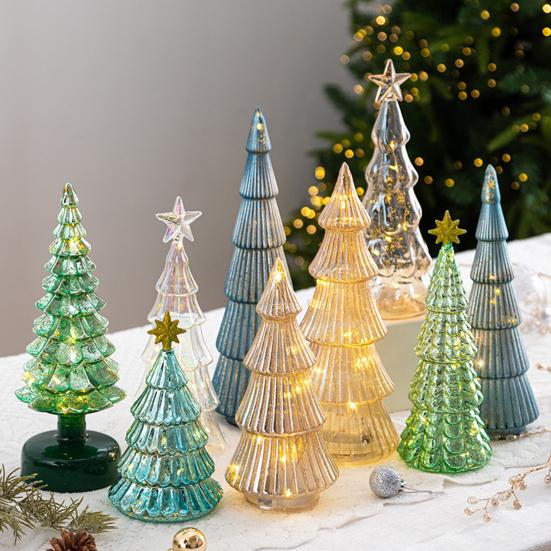 Illuminated Glass Christmas Tree Tabletop Light Up Christmas Tree Figurine for Xmas Home Party Centerpiece Tabletop Mantel Decor