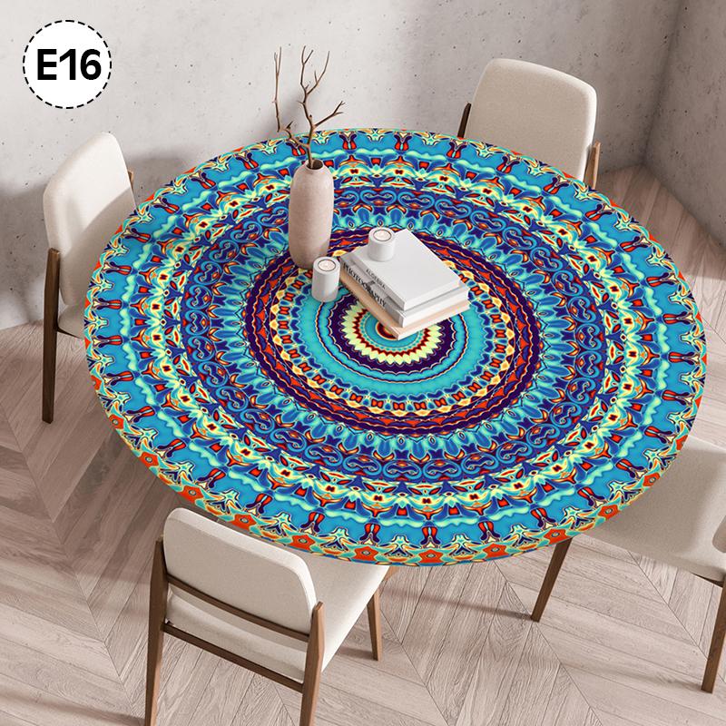 Mandala-bedeckter runder Tischbezug, nicht waschbar, wasserdicht, ölabweisend, staubdicht, elastische böhmische Tischdecke für Heimdekoration