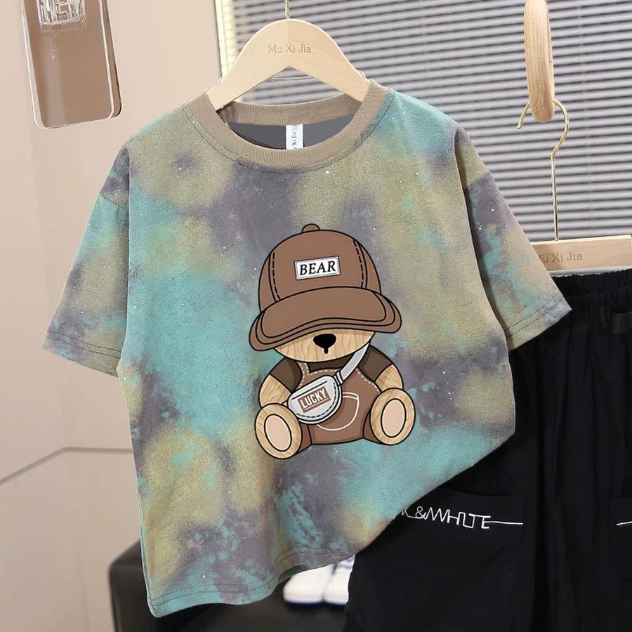 Jungen Batik Kurzarm T-Shirt Sommerkleidung Neues Kinder Halbarm Oberteil Sommer Große Kinder Locker Trendiges Sportliches T-Shirt