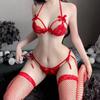 Rødt Sexy Skrittløst Undertøy Kvinner Blonder Hul Bodysuit Erotiske Kostymer Teddy Stripper Antrekk Dyp V Eksotisk Porno Undertøyssett