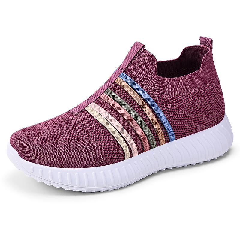 Women's Versatile Plus Size Slip-on Breathable Mesh Flyknit Shoes - Fashionable Spring Style Casual Footwear for Mothers