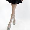Ballet-Style White Lace Trim Bow-Knot Mid-Calf Nylon Pile-Up Socks Sparkly Sweet Style Summer Thin
