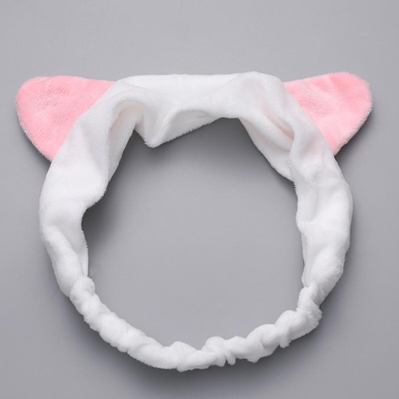 Custom Logo OMG Bowknot Wash Face Hairband Rabbit Cat Ear Cute Plush Lady Soft Women Elastic Hair Band Flannel Make up Headbands
