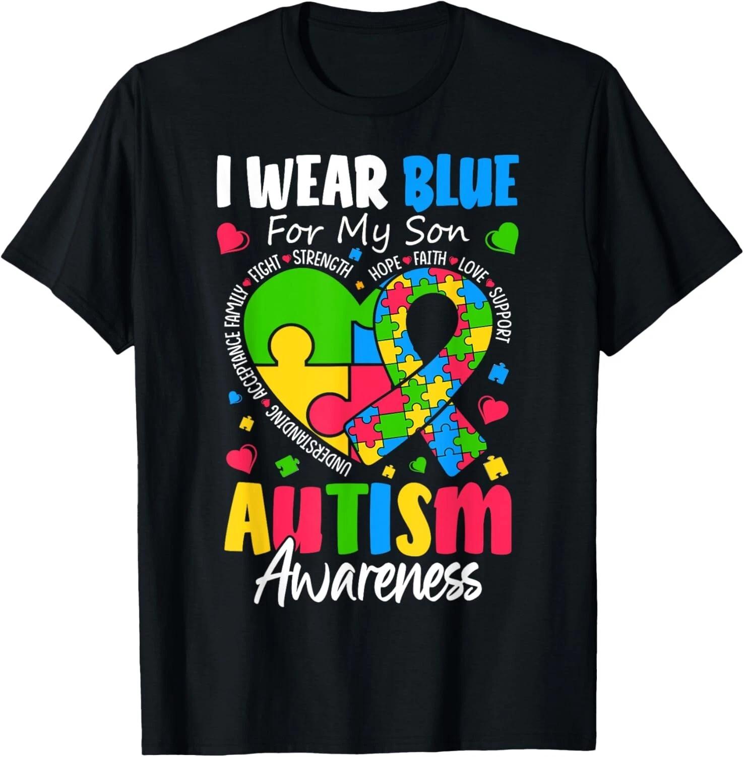 I Wear Blue For my son Autism Awareness men women kids mom unisex T-Shirt L