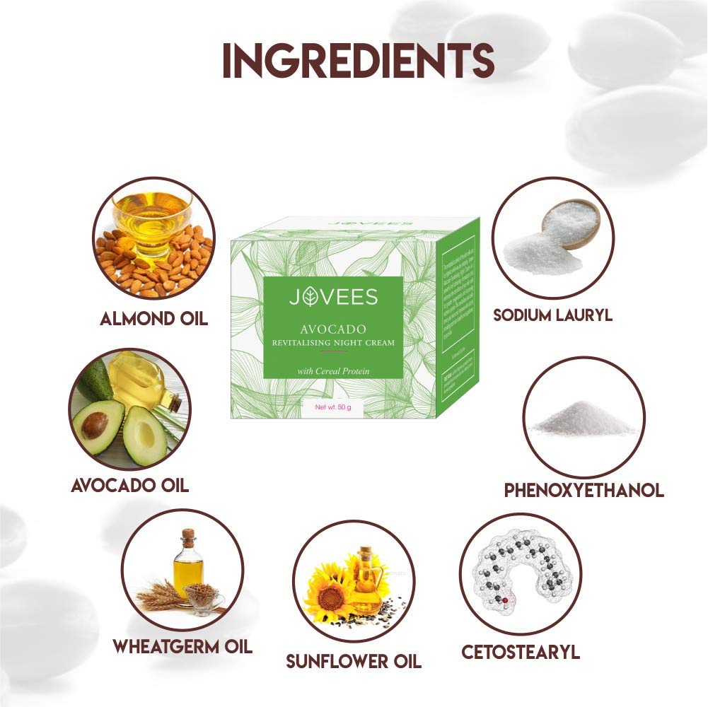 Jovees Herbal Night Cream with Avocado 50 Gm Pack of 1 for Younger Glowing Hydrated Skin Anti-Aging