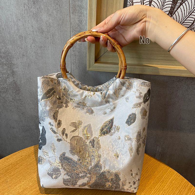 Vintage Chinese Jacquard Hanfu Clutch with Bamboo Handle - Embroidered Women's Cheongsam Handbag for Weddings