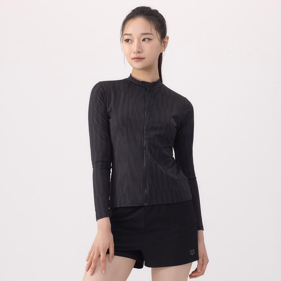 Alena Soda Leisure Zip-Up Rash Guard Set A4Bl1Ps10Blk
