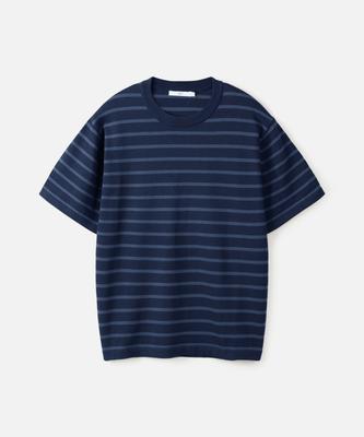 247Silijeu Supima Cotton Striped Half Knit Dark Navy