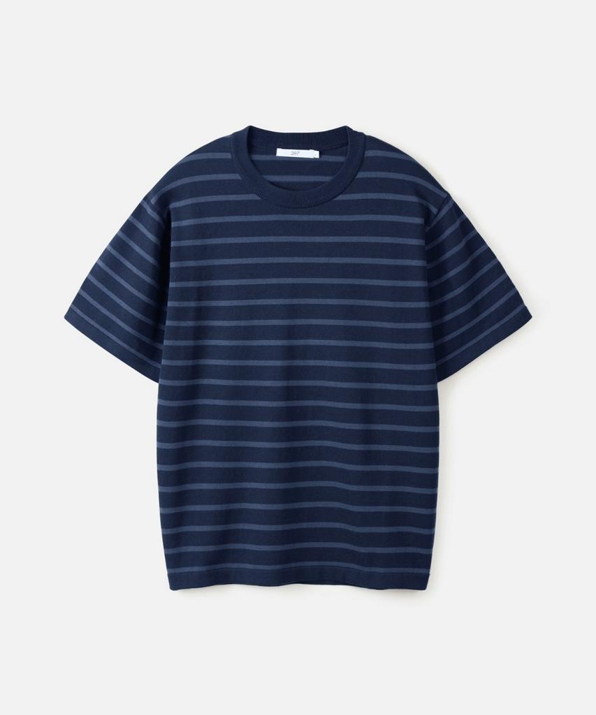 247Silijeu Supima Cotton Striped Half Knit Dark Navy