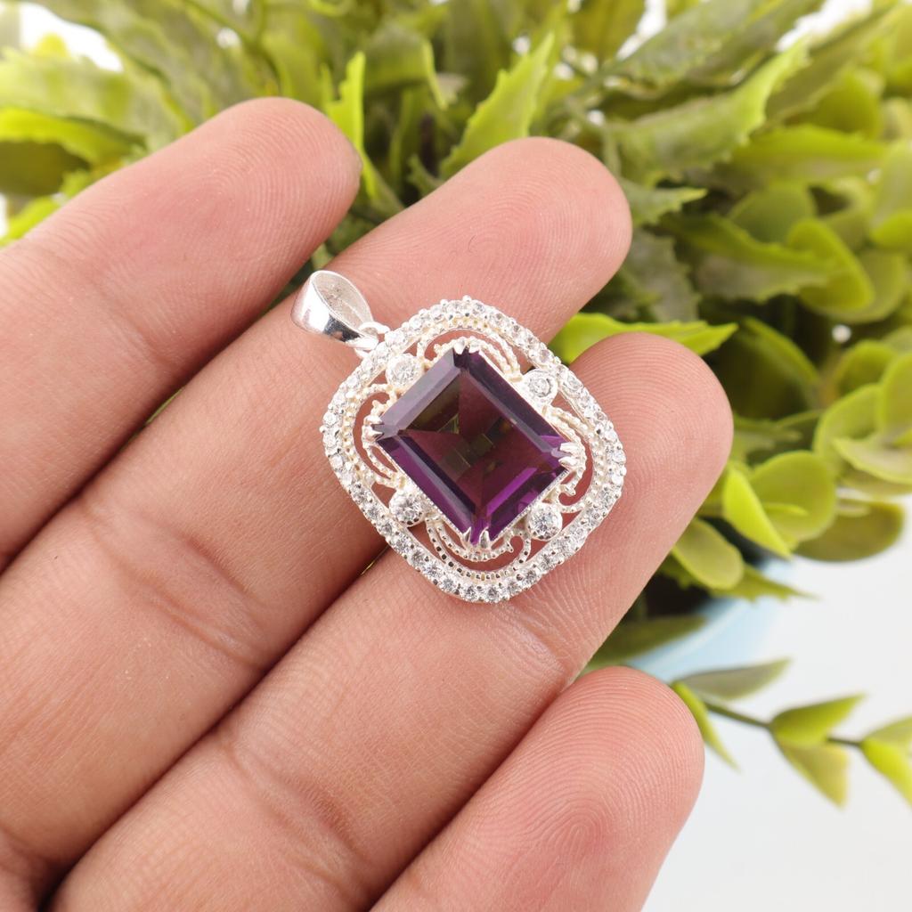 Amethyst Edelstein 925 Sterlingsilber Schmuck Modischer Zirkon Anhänger CZP-11-10