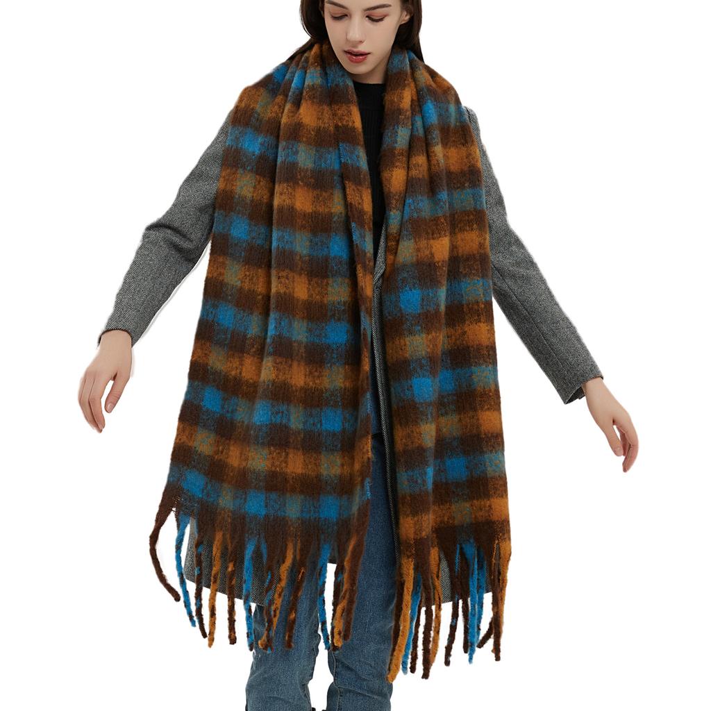 Foreign trade winter thickened imitation mohair small plaid scarf European and American new thick tassel plaid scarf shawl manufacturer