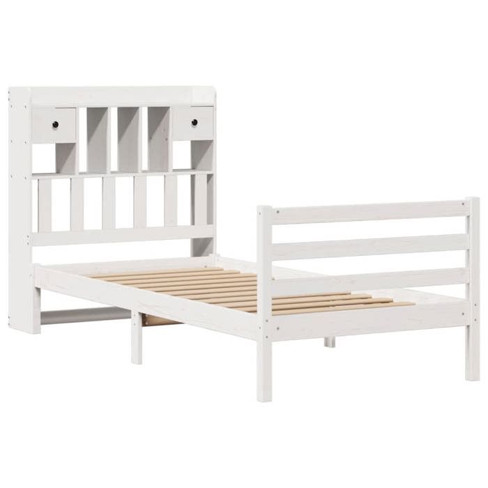 VidaXL Lit bibliothèque sans matelas blanc 75x190cm bois de pin massif 3321923