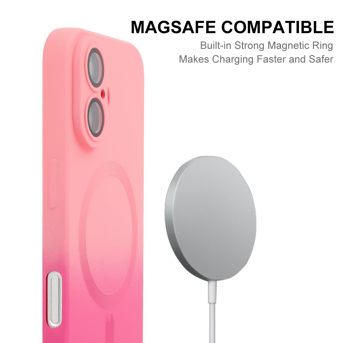 

ENAKY HAT PRINCE For iPhone 16 Case Silicone Cover Lens Protection Pink+Rose