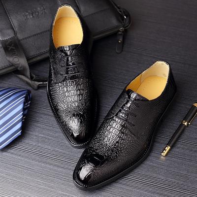 Kožené boty s krokodýlím vzorem Pánské společenské boty Business Office Oxfords Módní šněrovací Pánské svatební boty Zapatos De Hombre