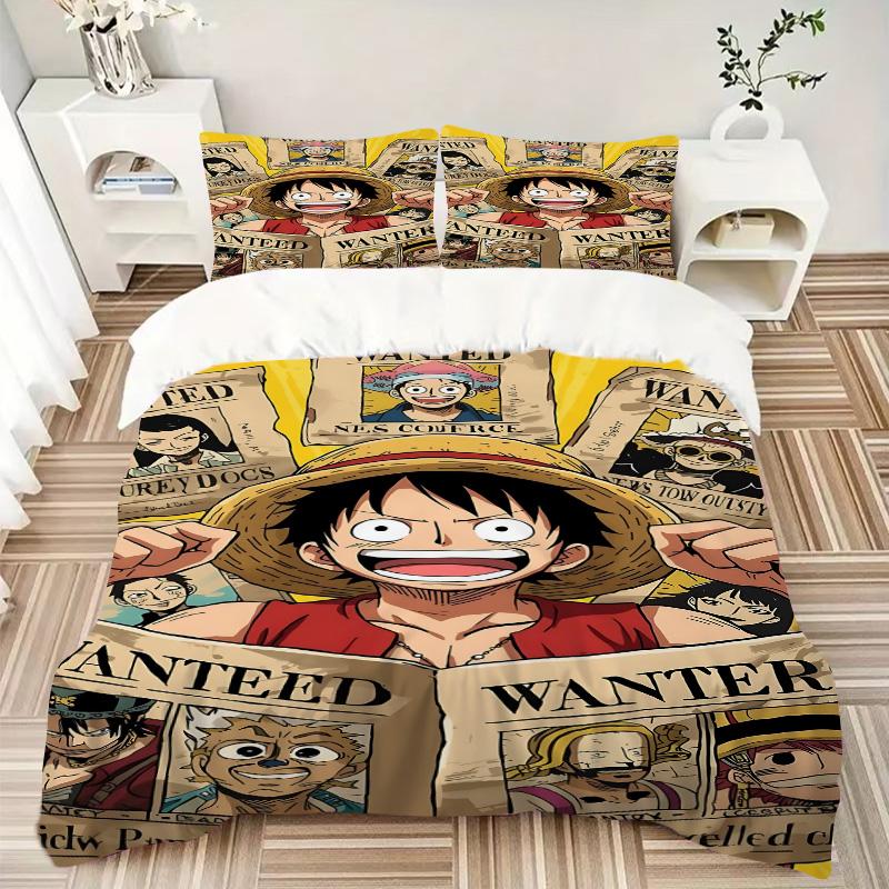 One Piece Abenteuer Druck 3-teiliges Bettwäsche-Set Bettbezug mit 2 Kissenbezügen Heim-Geburtstagsgeschenk