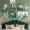 Spring Forest Canvas Painting Poster, Green Leaves, Dew Flower, Buds Stream, Wild Deer, Waterfall Prints, Living Room, Bedroom P
