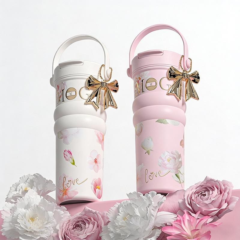 Large Floral Insulated Stainless Steel Travel Cup for Women - Perfect for Cars and Coffee