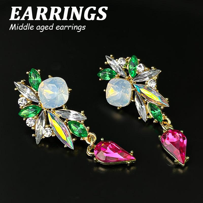 Boucles d'oreilles pendantes Zircon Fleur Colorée pour Femmes, Boucles d'oreilles pendantes Statement pour Fête & Usage Quotidien