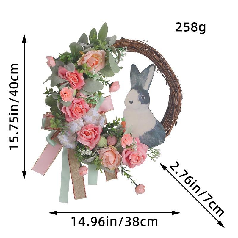 Easter Bunny Wreath With Ribbon | Artificial Plant Door Hanging Ornament for Home Party Decor, Polyester, Door Mount