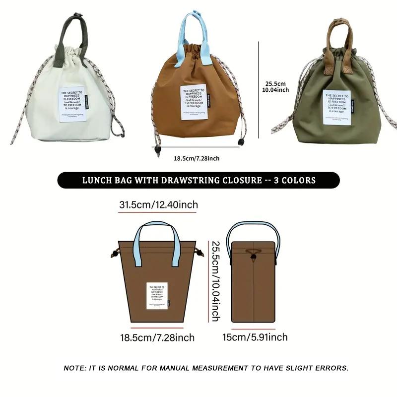 Large Waterproof Insulated Bento Box Bag with Drawstring Closure Thickened Lunch Bag for Work Student Picnic Cooler Tote Bag
