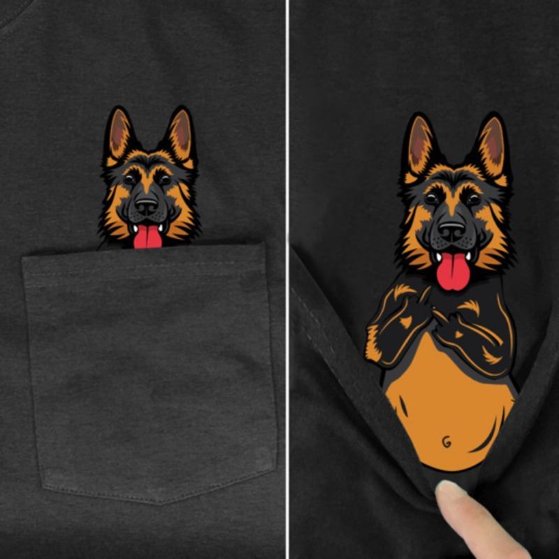2D Printed Pure Cotton Short Sleeved Pocket T-shirt Suitable for Both Men Women Shapi Dog Entertainment Series T-Shirts Unisex