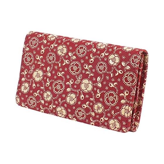 Inden-ya Card Case, Large Capacity, Deerskin, Red Base X White Lacquer, Camellia Pattern, 2501-13-178
