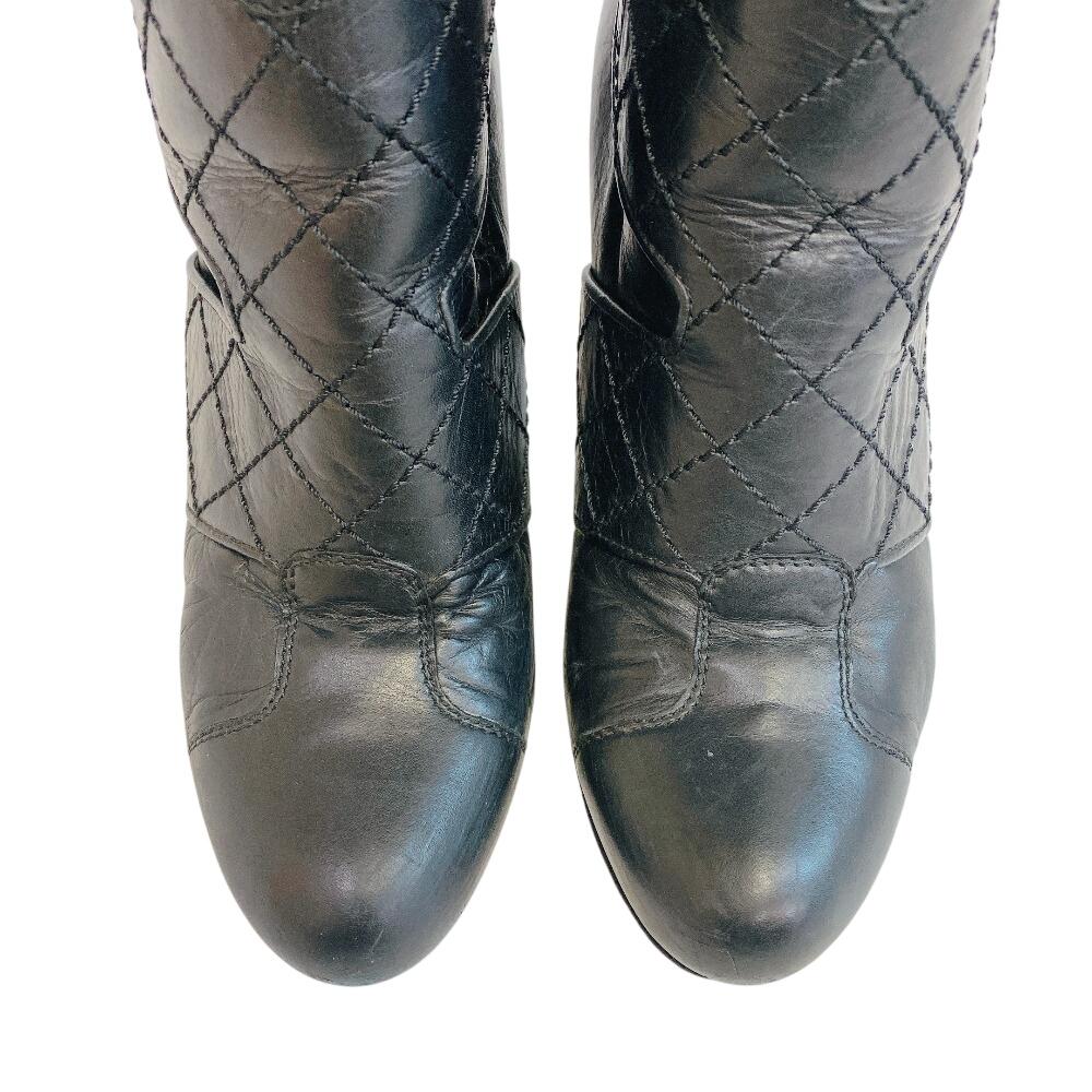 Chanel Botas de cano alto G25325 COCO Marca Bicolore botas de couro couro preto Usado