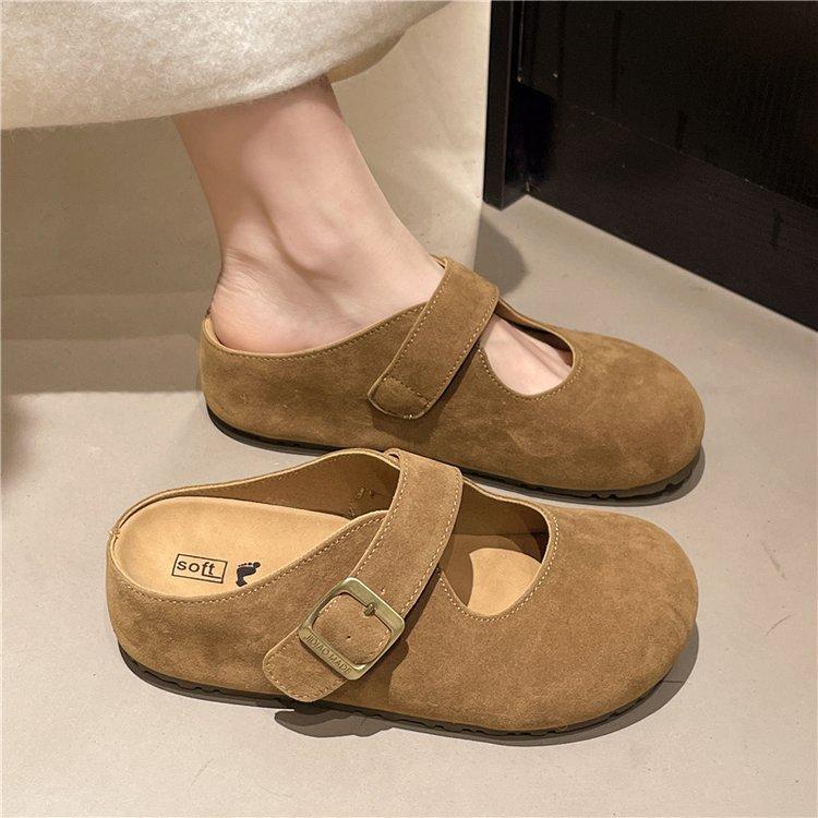 Bequeme Retro-Mattschuhe für Damen zum Tragen im Frühling und Herbst 2025, neue Muffin-Plateauschuhe mit Taschenkopf-Slipper