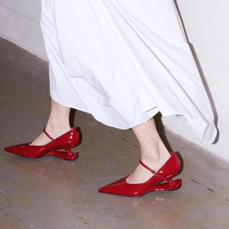 Fashion Mary Jane Shoes Special-Shaped Suspension Heel Pointed Toe High Heels Women's Four Seasons Non-Tired Foot Single Shoes