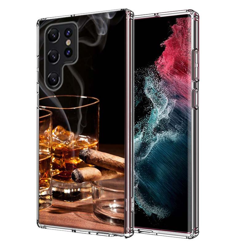 Strong Whiskey With Cigarettes Capa Phone Case For Samsung S26 Ultra S25 Edge Galaxy S23 S21 S20 S24 FE S22 S10 Plus Cover Clear